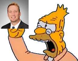 Grandpa Simpson yelling at a photo of Justin